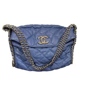 Chanel 2011 Blue Quilted Lambskin Leather Chain Around Hobo Bag AS IS